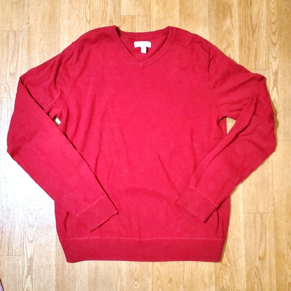COTTON SWEATER Sonoma Life Style V-Neck Soft Red Small Long Sleeve EUC